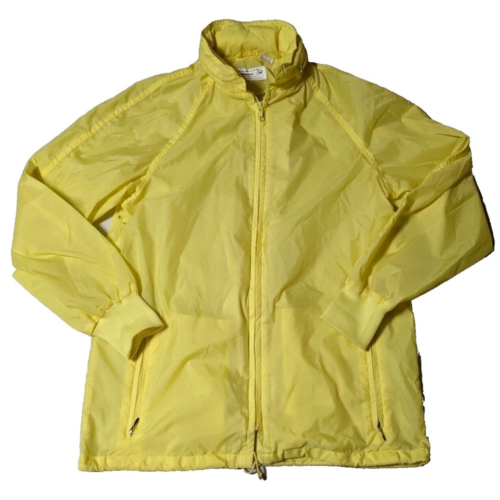 VTG‎ OSHMAN'S SPORTSWEAR Women Small Yellow Concealed Hood Windbreaker Jacket